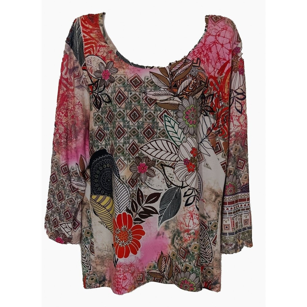 Kaktus Vintage Womens Pink Green Paisley Floral Art To Wear Knit Top Lg